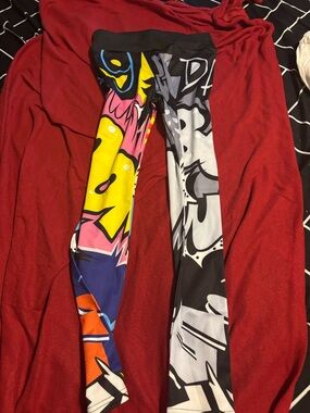 Colorful Graffiti Print Leggings - Neon Multi